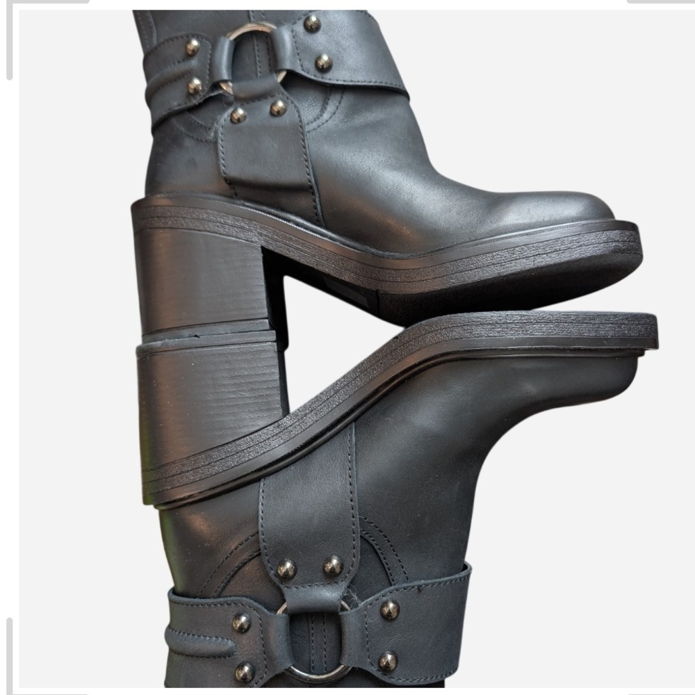 Aqua Black Combat Boots with Buckle - Picture 8 of 9